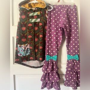 Matilda Jane Bundle Lot of 2 Sz 8 Patchwork Vest and Purple Ruffle Pants w/ Bow